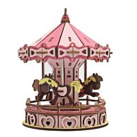 MLS Creativity Hand-assembled Educational DIY Handmade Kids Cartoon Puzzles 3D Stereo Puzzle Night Market Model Carousel Model Wooden Building Model