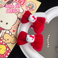 2pcs กิ๊บติดผม Hello Kitty โบว์สีแดงเครื่องประดับผมแบบใหม่แฟชั่นหวาน