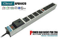 CHEVAL APUI4420 PDU 20A-220V ปลั๊ก Universal 4 ช่อง + International 4 ช่อง มี Main Breaker, สวิตส์กันไฟเกิน  สาย 3 เมตร