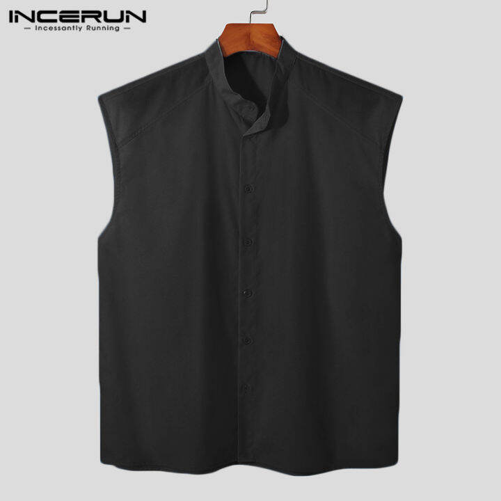 incerun-เสื้อลำลองแขนกุดคอวีสำหรับผู้ชายเสื้อทรงหลวมมีกระดุมเสื้อ-henley-tops-สไตล์ตะวันตก