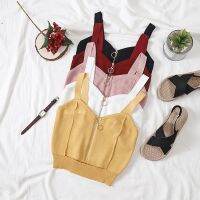 Women Crop Top Club Sexy Zipper Knitting Camisole With Hole Female Tank Tops Ladies Sleeveless Solid Simple Tops Women