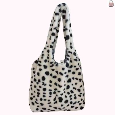 Animal Print Shoulder Handbag Leopard Cow Pattern Handheld Shopping Bag Soft Fluffy Large Capacity Feminina for Autumn Winter