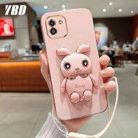 YBD เคสกระต่ายน่ารักสำหรับ Samsung A03 A04 A04E เคสโทรศัพท์การ์ตูนขาตั้งกล้องแบบสามมิติฟรีสายคล้องเคสซิลิโคนแบบนิ่ม