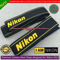 สายสะพายกล้อง สายคล้องกล้อง Nikon แบบที่ติดมากับกล้อง โลโก้กำมะหยีสีเหลืองอย่างดี มือ 1