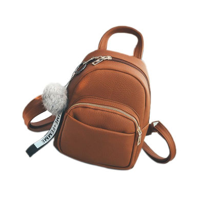PU Leather Mini Backpacks Students Fuzzy Ball Pendant Shoulder Schoolbags Female Soft Women Fashion Small Travel Bags Back Pack