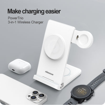 NILLKIN 3 In 1 Magnetic Wireless Charger Stand สำหรับ 13 Pro Max สำหรับ Samsung Galaxy Watch5 Pro สำหรับ garmin Watch