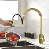 Smart Touch Kitchen Faucet Three Function Pull Dow Sprayer Hot Cold Kitchen Mixer Tap Brushed Gold Touch Pull Out Kitchen Faucet