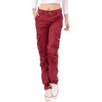 Womens Cargo Pants Casual Harem Tactical Military Trousers Multi Pockets Joggers Streetwear Hiking Trousers Solid Candy Color