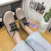 Fashion Boots รองเท้าบูทมาร์ตินสไตล์อังกฤษ/Ankle Boots รองเท้าบูทมาติน Women High Top Heel Lace Up Buckle Ankle Boots