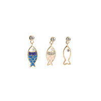 hang qiao shop Bohemia Fashion Personality Ear Stud Fish Pendant Ear Drop Vintage Diamond Bohemian Gift 3pcs/set Ocean Animal