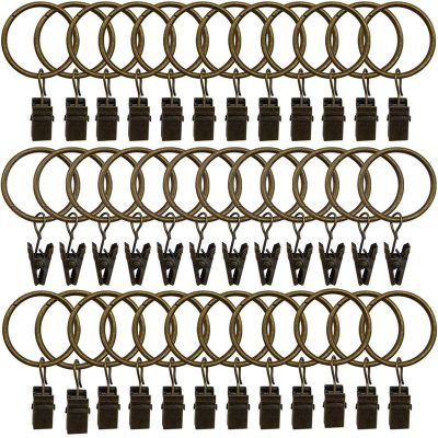 36 Pack Rings Curtain Clips Strong Metal Decorative Drapery Window Curtain Ring with Clip Rustproof Vintage 1.26 Inch Interior Diameter (Bronze)