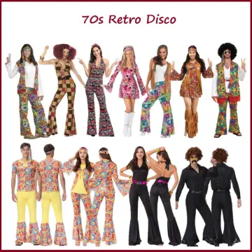 7pcs Women 60s 70s Hippie Costume Outfits Hippy Clothes Disco