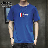 JEEP SPIRIT เสื้อยืดผู้ชายแขนสั้นย้อนยุคคอกลมไหล่แขนครึ่งแขน