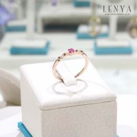 Lenya Jewelry แหวนทับทิมแท้ ประดับด้วย ทับทิม (Ruby) และ ไวท์โทแพซ (White Topaz) ตัวเรือนเงินแท้ ชุปด้วยทอง 18K ดีไซน์สุดชิค