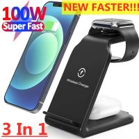 【A HOT】100W 3 In 1 Wireless Charger Stand สำหรับ iPhone 14 13 12 11X8 Qi Fast Charging Dock Station สำหรับ Apple Watch IWatch 8 7 6 Airpods