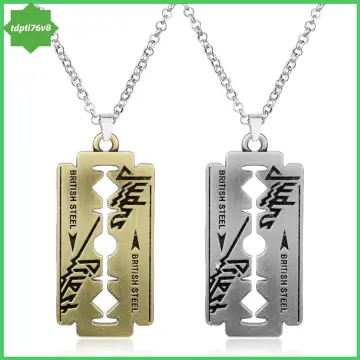 [NEW] Judas Priest Silver Color British Steel Necklace and Razor Blade  Pendant