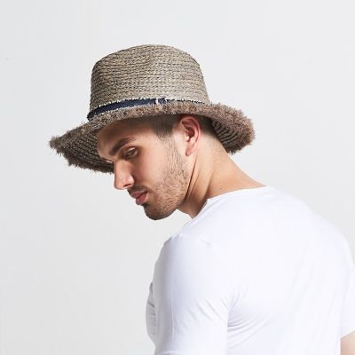 New Male Raffia Sun Hat Wide Brim Adult Spring British Male Sun Cap Mens Outdoor Summer Travel Hat Panama Straw Hat B-7736