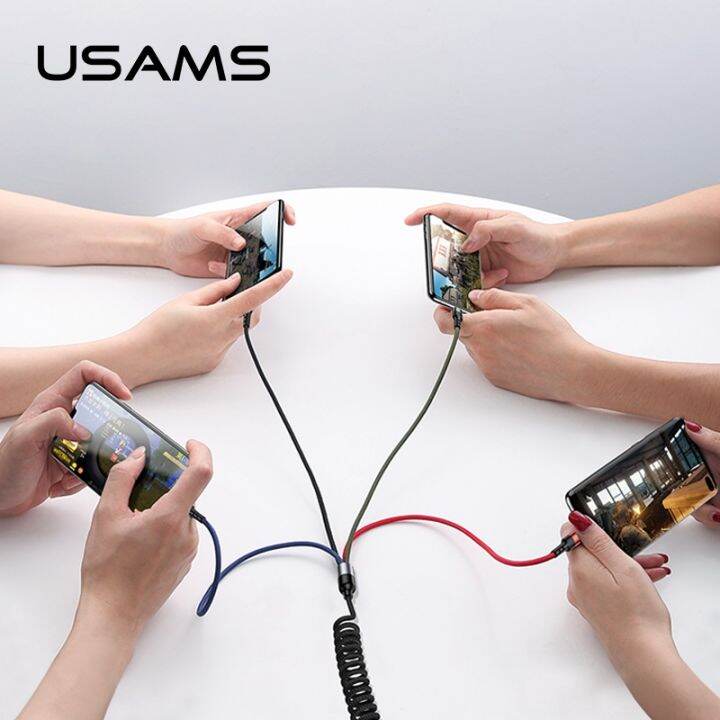 usams-3a-4-in-1-สายชาร์จ-สายข้อมูล-micro-usb-type-c-ip-สายเคเบิลโทรศัพท์