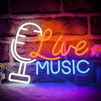 Live Music Neon Light ไมโครโฟนป้าย Led ปาร์ตี้ผับรับประทานอาหาร Melody Studio Room ห้องนอน Home Bar Restaurant Shop Wall Decoration