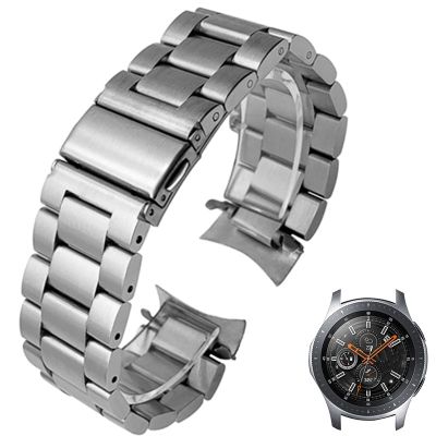 HQ นาฬิกาข้อมือสายเหล็กสแตนเลสสำหรับ Samsung Galaxy Watch S3 46Mm SM-R800สายรัดข้อมือสร้อยข้อมือ Sports End โค้งงอสีเงินสีดำ CarterFa