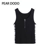 เสื้อกั๊กถักลาย PEAR DODO สำหรับผู้หญิงเสื้อถักลายตัวอักษรเกาหลี