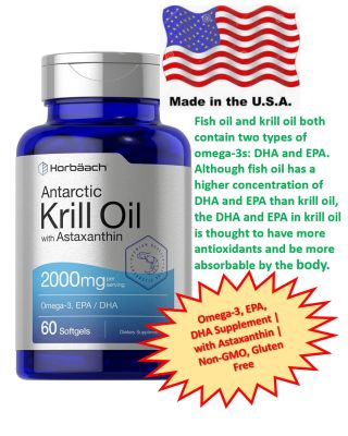 Antarctic Krill Oil 2000mg  60 Softgel Capsules  Omega3, EPA, DHA Supplement  with Astaxanthin  By Horbaach
