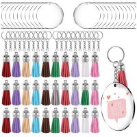 Acrylic Circle Keychain Blanks Clear Kit 120Pcs for Cricut Vinyl Project, Including Acrylic Disc Blanks, Tassels