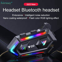 Aitemay 5.3บลูทูธหูฟังสำหรับติดหมวกกันน็อคจักรยานยนต์ Y20พร้อมไฟ RGB พราวไร้สายกันน้ำสำหรับไรเดอร์เรียกหูฟัง