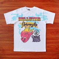 Hellstar T-Shirts Flame Print Pink Short Sleeve Top Tee Men Couples Casual Fashion T Shirt