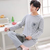 【อเนกประสงค์】ผ้าฝ้าย2ชิ้นชุดผู้ชาย Pijama ชุดฤดูใบไม้ร่วงแขนยาวนอนท็อปส์กางเกงชุดนอนเกาหลีชุดนอนผู้ชายชุดนอนสูท Homewear