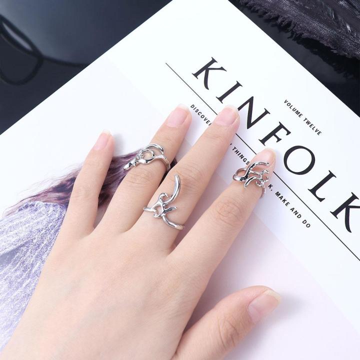 เครื่องประดับแฟชั่นเรียบง่ายของเด็กผู้หญิงแนวพังค์ของ-jon09แหวนปลายแหวนเล็บมือเงินแหวนป้องกันเล็บสำหรับผู้หญิงแหวนเปิด