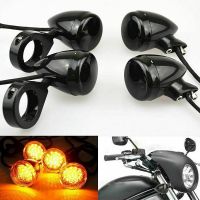 4Pcs Motorcycle LED Turn Signal Lights For Harley Indicator Lamps Chrome and Black Housing 41mm with Front Rear Fork Clamp