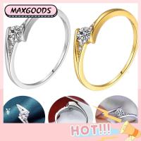 MAXG รอบ ทอง andamp; เงิน โลหะผสม คลาสสิก เครื่องประดับ แหวนผู้หญิง หมั้น แหวนแต่งงานเพชร