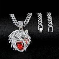 [COD] European and hip-hop rap personality full of diamonds dripping oil roaring tiger head pendant Cuban chain accessories one drop