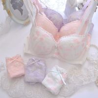 Japanese Three-Color Candy Embroidered Thin Cup Girl Cute Gathered y Lingerie Set with De Size