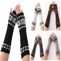 Woman Ladies Fingerless Gloves Winter Warm Soft Knitted Snowflake pattern Mittens ST027