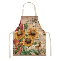 ♦┋ Women Men Retro Bird Flower Butterfly Printed Kitchen Aprons Household Cleaning Pinafore Baking Accessories Linen Cooking Apron