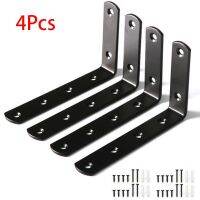 ❁ 4Pcs Stainless Steel Supporting Black L-Shaped Brackets with Fixing Right Angle Corner Brace Furniture Hardware Fixing Connector