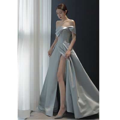 Glary Star Evening Dress Skirt French Dress Queen Elegant Slit Satin Dress Lady Banquet Evening Dress Female