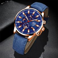 「Dark blue watch」แบรนด์แฟชั่นบุรุษกีฬานาฬิกาชายหรูหราธุรกิจหนังนาฬิกาข้อมือปฏิทินวันที่ผู้ชายสบายๆส่องสว่างนาฬิกา Часы