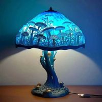 ETXCreative Stained Glass Plant Series Table Atmosphere Lamp Abstract Plant Shaped Resin Decoration Lamp Bedroom Mushroom Lamp Gift