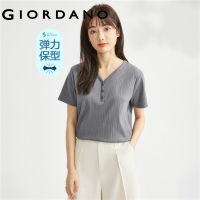 GIORDANO ผู้หญิง Sorona เสื้อยืดแขนสั้นคอยืดถักสกปรก เฮนลีย์ Free Shipping 05323215