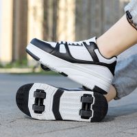 Four-wheeled Heelys shoes kasut roda budak perempuan parent-child outdoor sports shoes non-luminous wheel shoes kids detachable roller skates