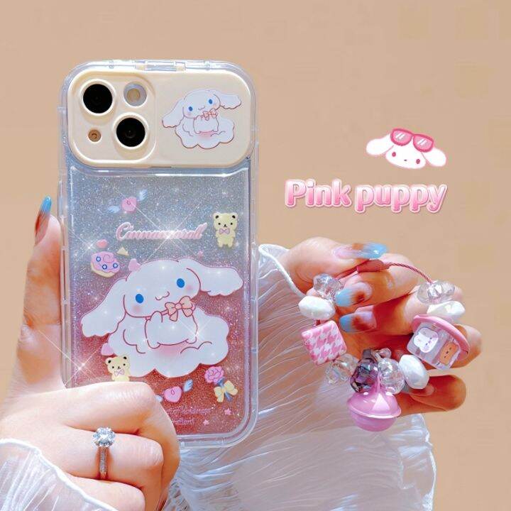 เคสโทรศัพท์มือถือแบบใส-กันกระแทก-ลายสุนัขชินนาม่อน-แต่งกลิตเตอร์-พร้อมกระจก-สีชมพู-สําหรับ-iphone-11-pro-max-12-13-14-pro-max-7-8-plus-se2020-xr-xs-max-xs-plus-max