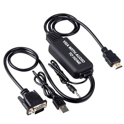 ✚ VGA to HDMI-Compatible 3.5 Audio Jack USB Adapter PC HDTV Video Converter Cable PC Laptop Monitor Projector Connector Splitter