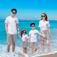 【YF】 Family Matching Set Summer Mum Daughter Dad Son Cotton T-shirt  Shorts /Dress Couple Outfits Adults Kids Clothing