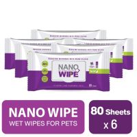 AQU ทิชชู่เปียก Nano Wipe  เช็ดตัว   สูตรนาโนซิลเวอร์ ฆ่าเชื้อโรค สำหรับสุนัข แมว กระต่าย (80 แผ่น/ แพ็ค) x 6 แพ็ค ผ้าเปียก  กระดาษเปียก