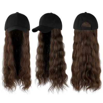 XSDDSF Party Adjustable Summer Outdoor Natural Hair Accessories Water Wave Hair Extension Women Girls Baseball Cap Curly Hair Wig Heat Resistant Fiber Black White Baseball Cap Hair Long Wavy Synthetic Wig