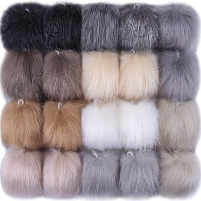 20 Pieces DIY Faux Fox Fur Fluffy Pom Pom with Elastic Loop for Hats Keychains Scarves Gloves Bags Accessories