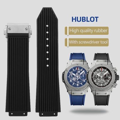 卐▩♛ สายนาฬิกายางซิลิโคน 26x19 มม. ปรับให้เข้ากับ HUBLOT Big Bang Classic Fusion Soul Series Black Blue White Bracelet Stripe Strap